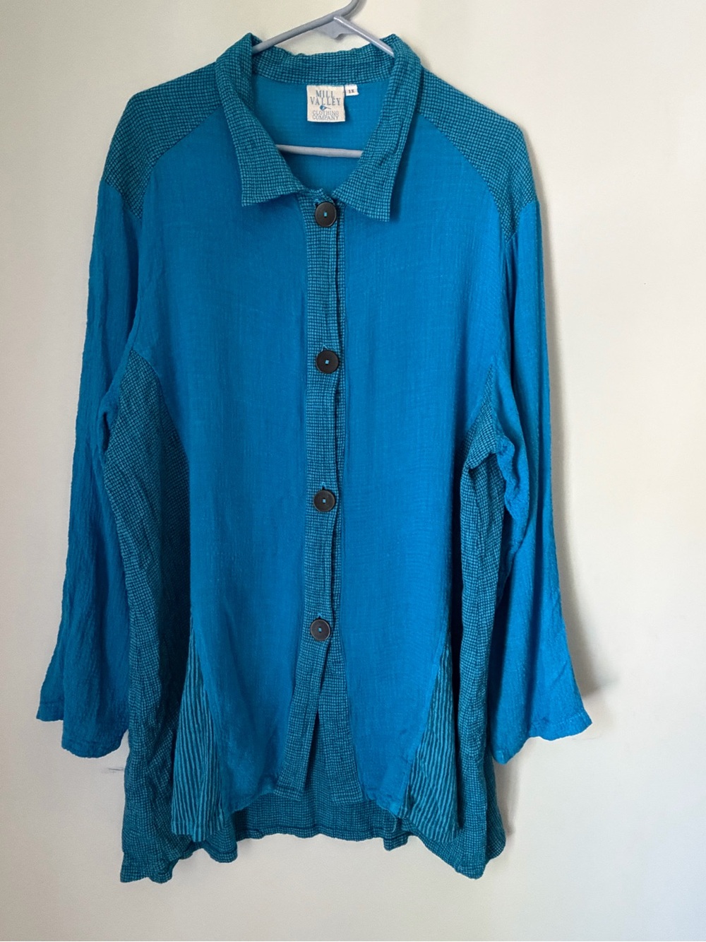 Mill Valley Clothing Co 1X Lagenlook Hobo Shirt Jacket Teal Art to Wear Tunic